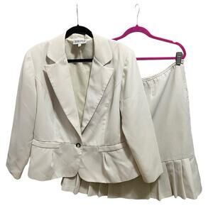 Julian Taylor Womens Beige Textured Pleated Office Blazer Skirt Suit Plus Sz 18